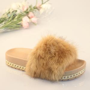 China Apricot Fluffy Womens Soft Bottom Slippers Metal Height Increasing on sale