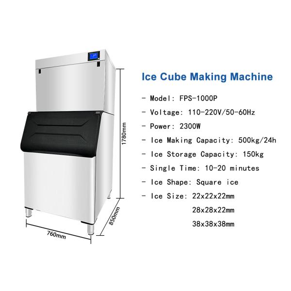 NO App-Controlled 500kg Stainless Steel Ice Cube Maker for Business Food Beverage Shop Automatic Ice Block Making Machine