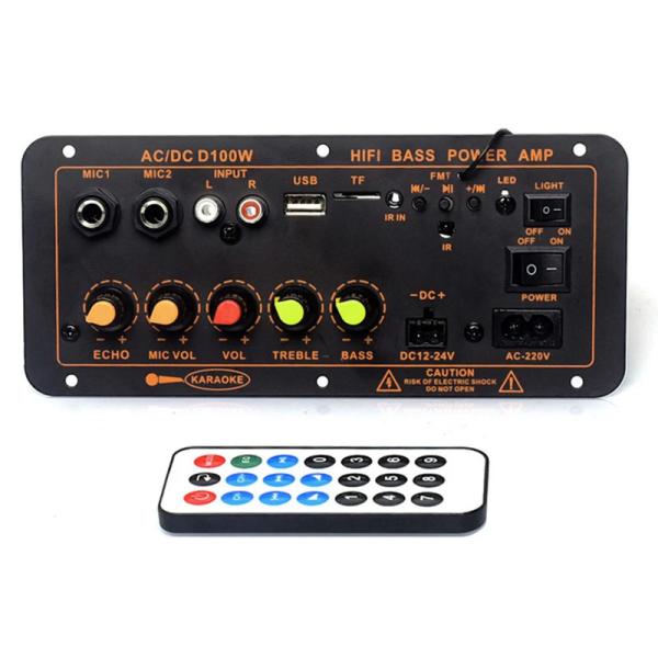 Quality D100W Bluetooth 5.0 Power Amplifier Board AC 220V DC 12-24V 5V Wireless Module For 8-12 Inch for sale