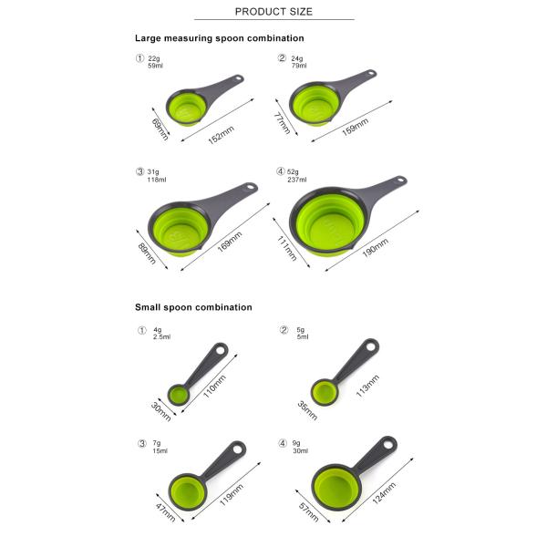 8pcs 100% Food Grade Collapsible Silicone Measuring Cup Set