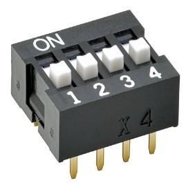 Buy cheap A6E-4104-N OMRON SMD Dip Switch On Off SPST 4 Raised Slide 0.025A 24VDC PC Pins product