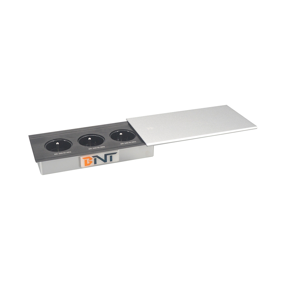 Multi power aluminum alloy built into office desk mount socket with sliding cover