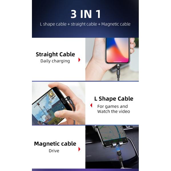 540 Degree 3A Magnetic Micro USB Quick Charging Cable