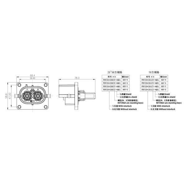 1000V DC Battery Connection Cables , IP6K9K High Voltage Connector Cable