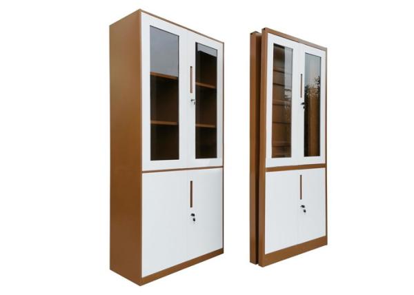 Quality KD structure steel metal iron office furniture file Half Height Foldable Storage Cabinets Glass Door Brown Color for sale
