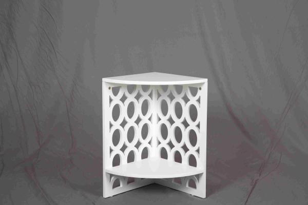 Quality Hollow Solid Wood Corner Side Table , White Corner Nightstand With 2 Tier Shelves for sale