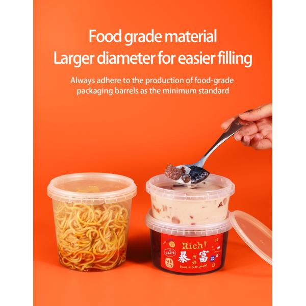 Premium Clear Round Plastic Bucket Seal Bucket with Lid and Handle for Sauce Packet Bucket for Seasoner Container