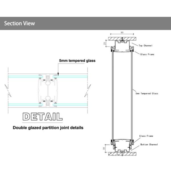 Demountable Glass Partition Wall System Removable Aluminium Frame Glass Partition