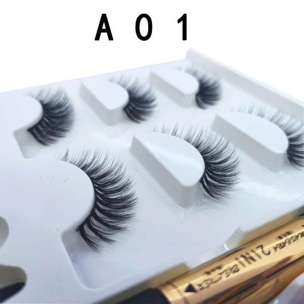Plastic Fibres 3 Pairs Magnetic False Lashes With 1 Tweezer And 1 Eyeliner