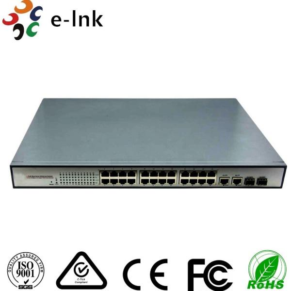 2 SFP + 24 PoE 10 / 100 /1000M PoE-PSE Fiber to Copper Ethernet PoE Switch