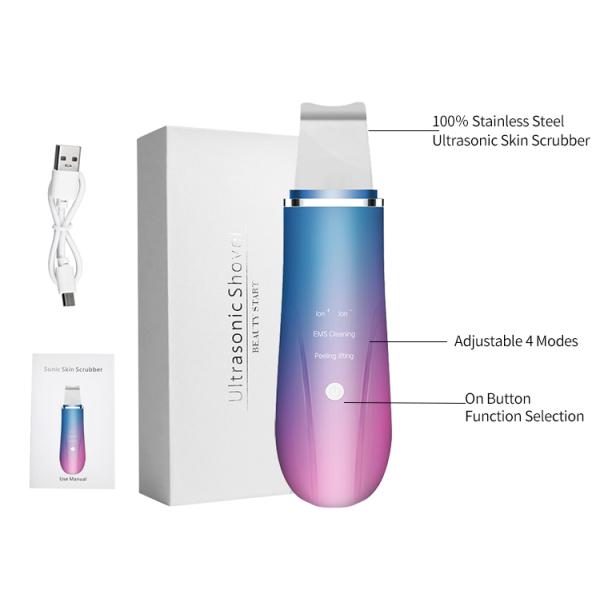 Ultrasonic Ion Therapy Vibrating Facial Scrubber Skin Clean Peeling Warm Scraper