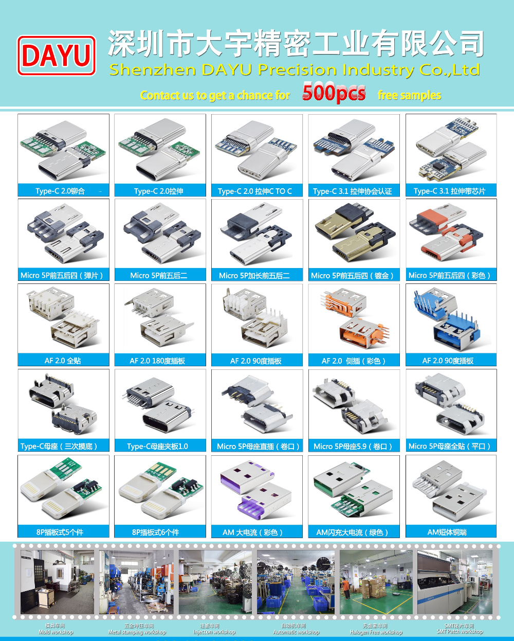 OEM 4 Pin Usb Connector , Type C Male Connector For Mobile & Computer