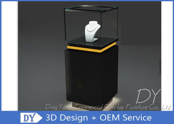 Quality Pre - Assembly Black Exhibit Pedestal Display Showcase With Lighting for sale