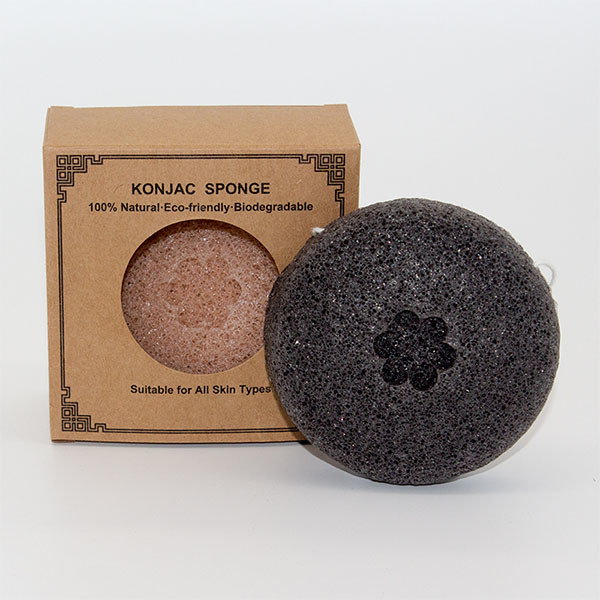 Charcoal Round Face Sponge 100% Natural Konjac Facial Cleansing Sponge
