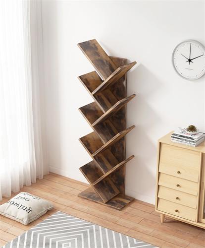 Quality SGS Floor Wooden Tree Shelf Bookcase Corner Black Tree Bookshelf for sale