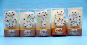Buy cheap ！0-9 Number Birthday Candles ！White Number Shape Candles with Gray Edge and Random colors Little Dots product