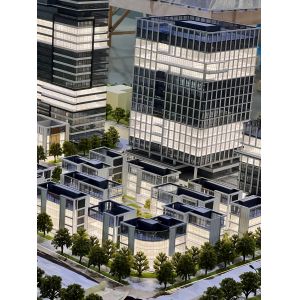 Architectural Model of Modern Urban Complex with Integrated Stadium, Business