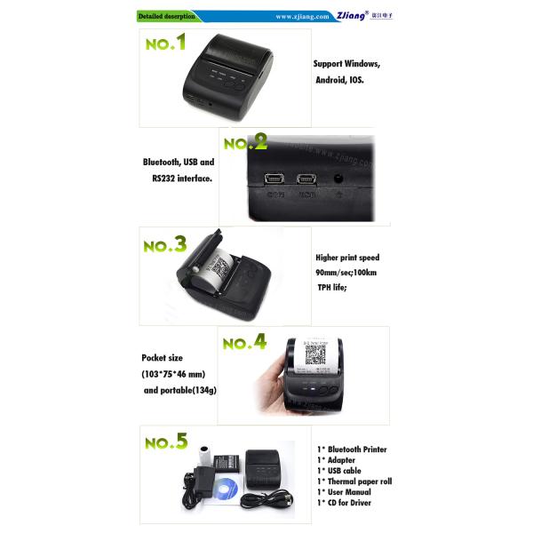 Rechargeable Portable Mini Thermal Receipt Printer , 58mm Bluetooth Pocket Printer