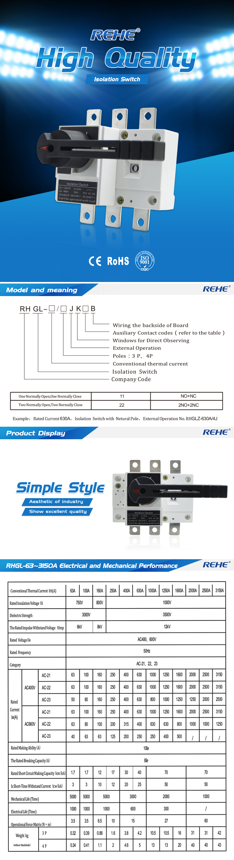 Manual Changeover Switch 3Pole/4Pole Isolation manual Transfer Switch