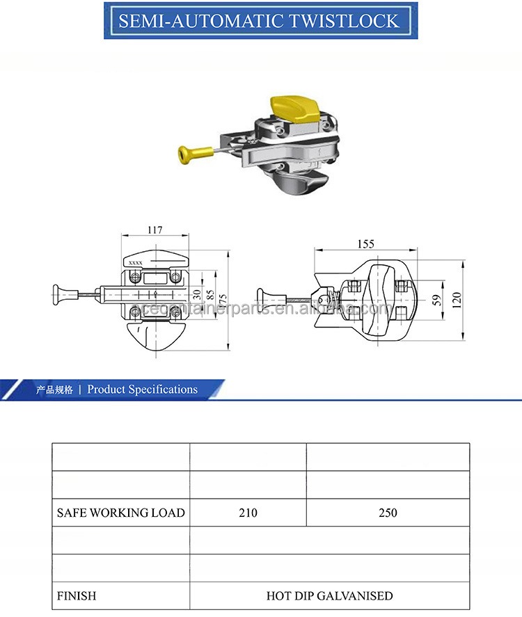 Galvanized Cargo Shipping Container Twist Lock ISO Dimensions Semi Automatic Trailer Locks Suitable for Various Containers