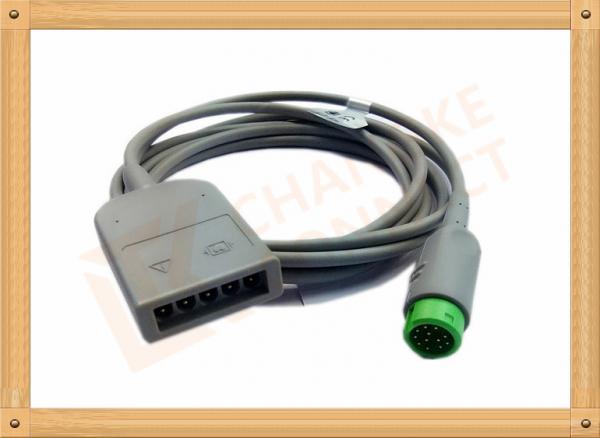 Quality Green 12 Pin ECG Trunk Cable 5 Leads Flexible With UL And Rohs Standard for sale