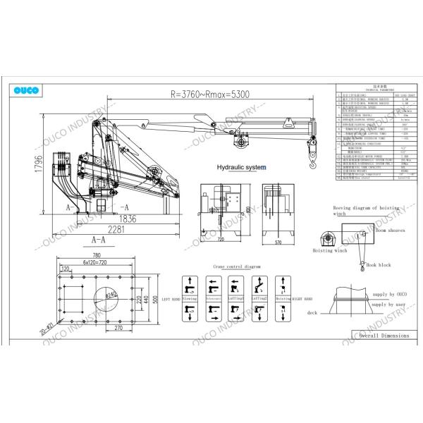 0.5t 5m Marine Foldable Boom Crane For Material Handling