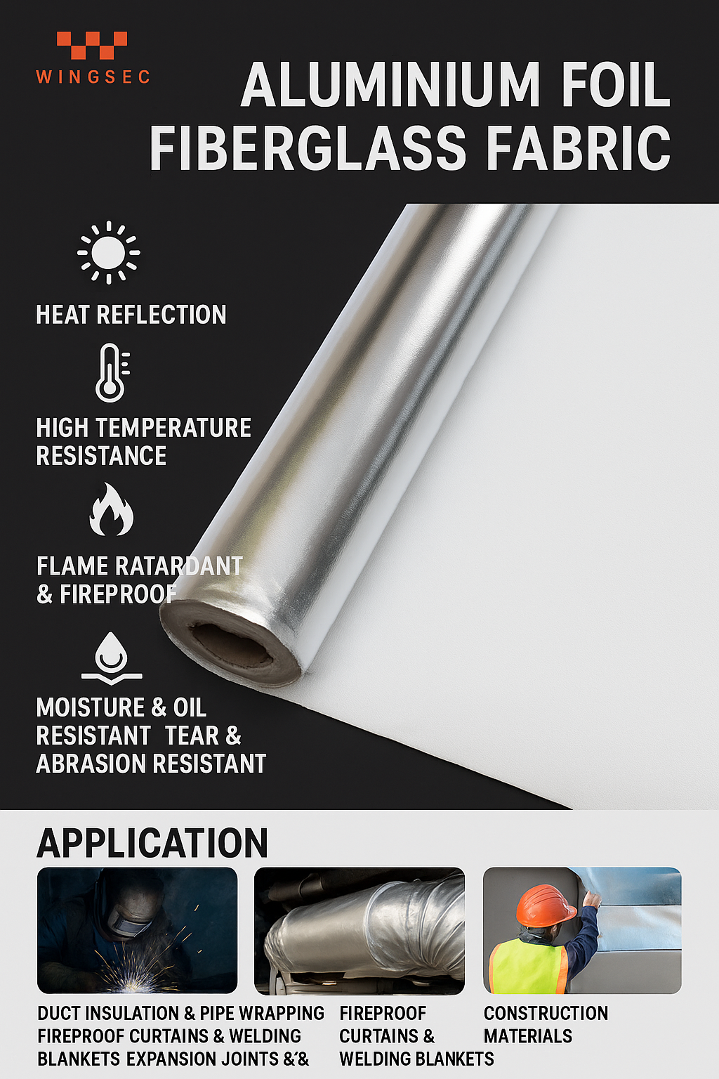 Lightweight Aluminum Foil Fiberglass Cloth 480gsm Industrial Fiberglass Fabric