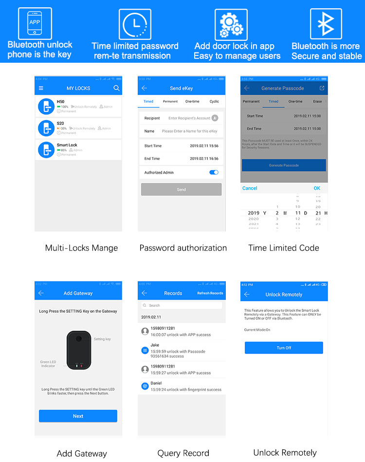 TT APP Code Lock Digital Pin Code Door Lock , Keyless Door Lock Easy Install Durable
