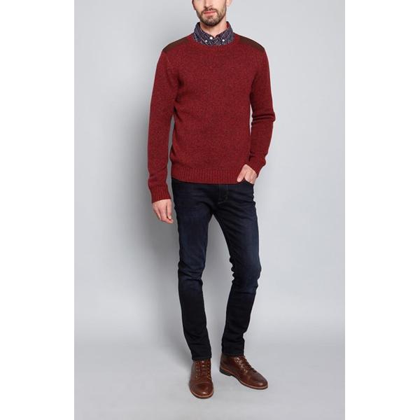 Elbow / Shoulder Patch Knit Pullover Sweater For Men Red Color Easy To Pair Pants