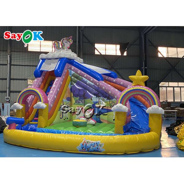 Unicorn Themed Inflatable Bounce House Slide With Ball Pit Pool