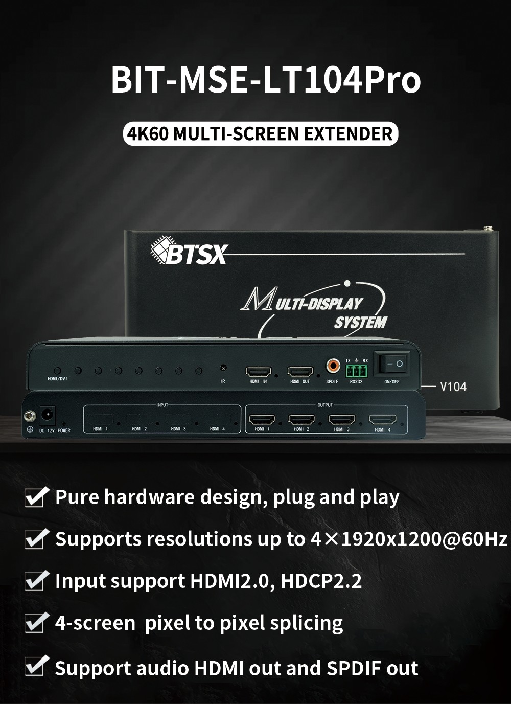 Ultra HD Processor BIT-MSE-LT104PRO Multi-Desktop Multi-Channel Projection with 12V power supply and HDMI cable included