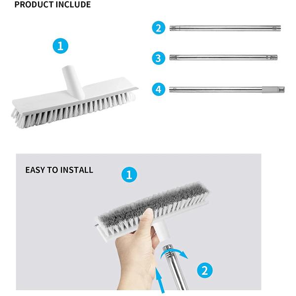 2 In 1 Stiff Bristle Floor Scrub Brush With Long Handle 15.7" To 45.6" 26cm Wide