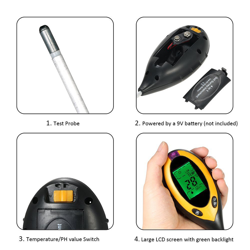 Moisture Gardening Water Soil Testing Machine 4 in 1 PH Meter with LCD Sensor Prob