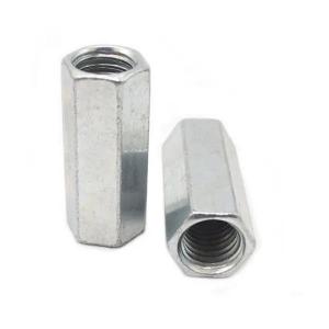 China SS201 Hex Long Forged Eye Nut DIN6334 Coupling Nut White Zinc Plated on sale
