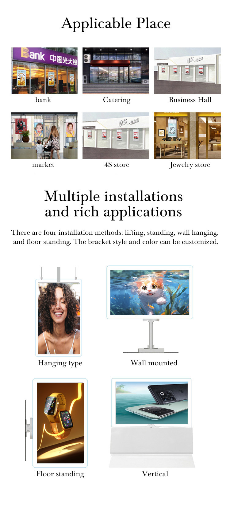 Customized Floor Stand 4K Digital Signage Display and Player Tempered Glass Digital Signage