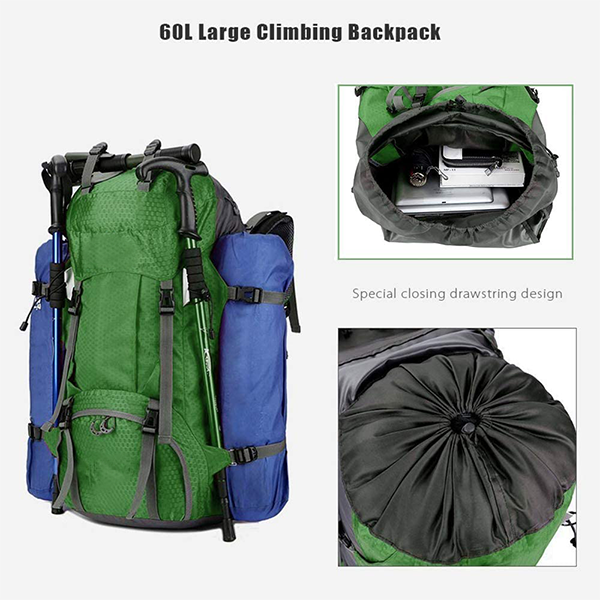 Custom Logo Waterproof Lightweight Hiking Backpack 60l For Climbing