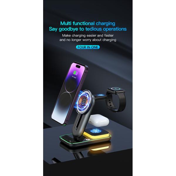 Multiple Devices Magnetic Wireless Charger Stand 3 In 1 Foldable Wireless Charger