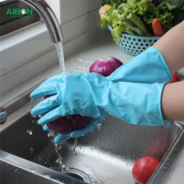 Quality Flexible Household Rubber Gloves Spray Flocklined Puncture Resistant for sale