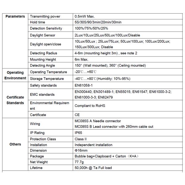 Needle Lead Connector Microwave Motion Sensor ON OFF For Flood Light MC085S