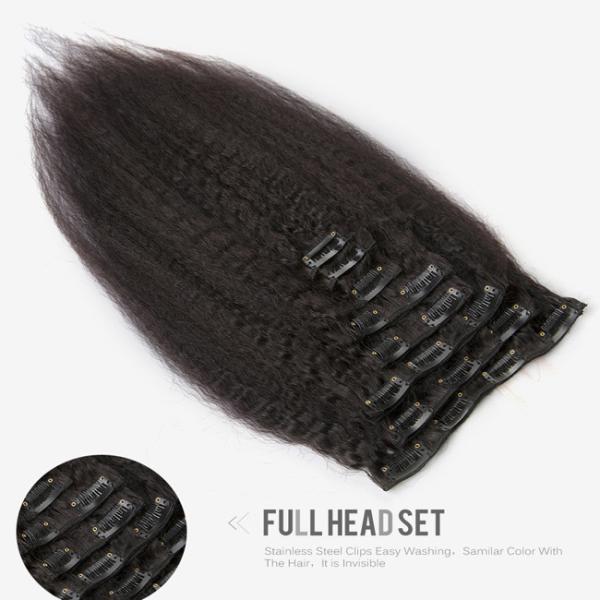 Quality Natural Black Hair Extensions Weave Clip In Long Kinky Straight ODM for sale
