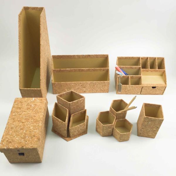 Quality ISO9001 Cork Desk Organizer Set Office Stationery Cork Waterproof Tearproof for sale