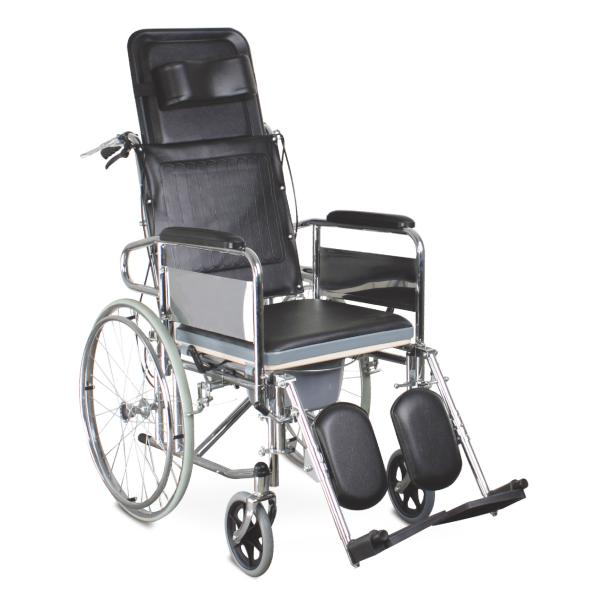 Quality High Back Folding Reclining Wheelchair With Commode For Elderly People Use for sale