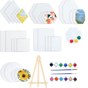 Hexagon Round Rectangle Shape Canvas Painting Sets With Palettes Easels Sponges