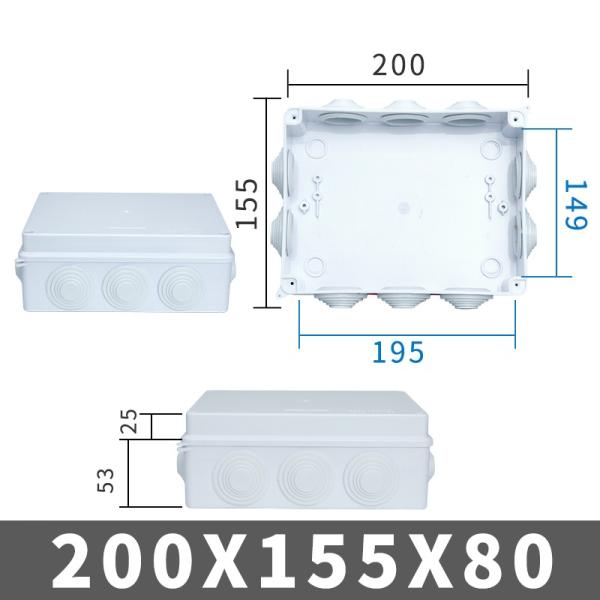 200x155x80mm Plastic Enclosure Sealed Knockout Waterproof Junction Box With Stopper