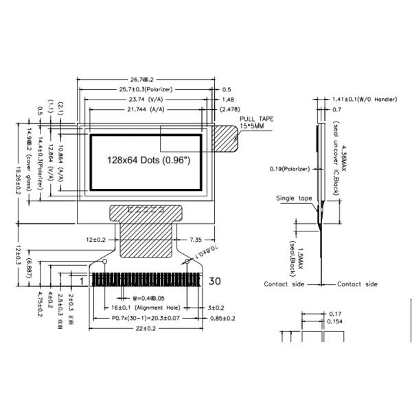 0.96 Inch Oled Display Module COG Structure With FPC Connector