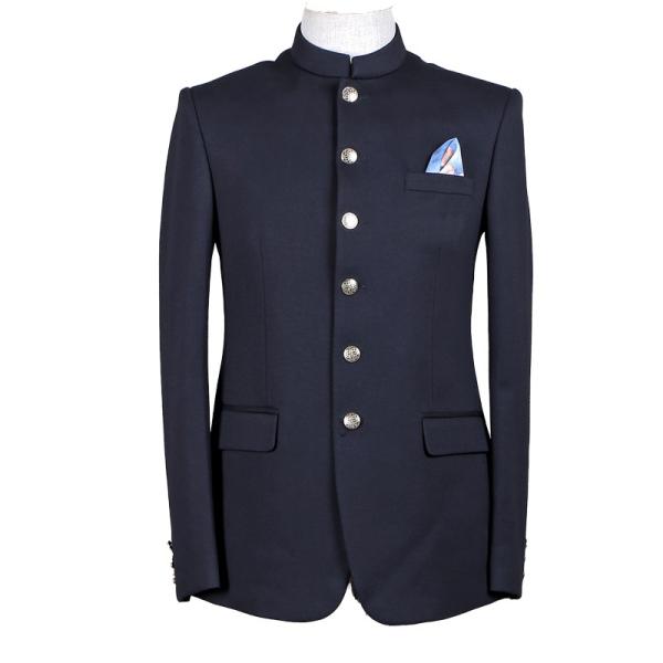 Solid Party Business Casual Suit Jacket Stand Collar Blazer Mens With Pocket Tie For Reception