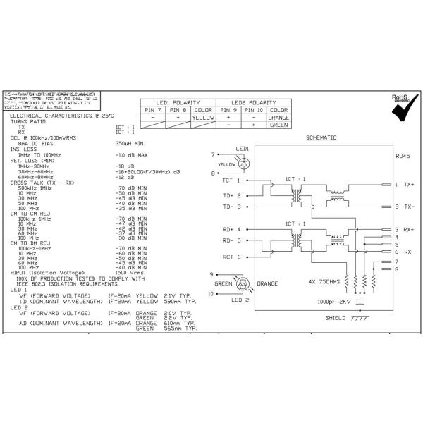 08B0-1XX1-36-F Magjack BEL 10/100BaseT RJ45 Modular Connectors