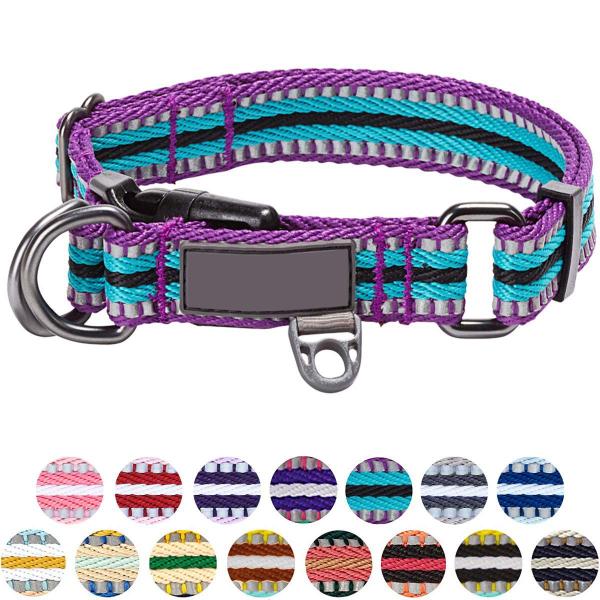 Quality 3M Reflective Soft Nylon Dog Collar Multi Colored Stripe Customized Size for sale