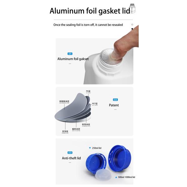 Corrosion Resistant UMETASS 1000ML Square Plastic Bottles for Ink Cream Liquid Storage