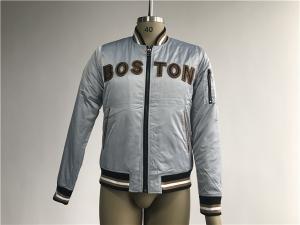Bluish Grey Mens Polyester Bomber Jacket With Black And Tan Terry Toweling Applique